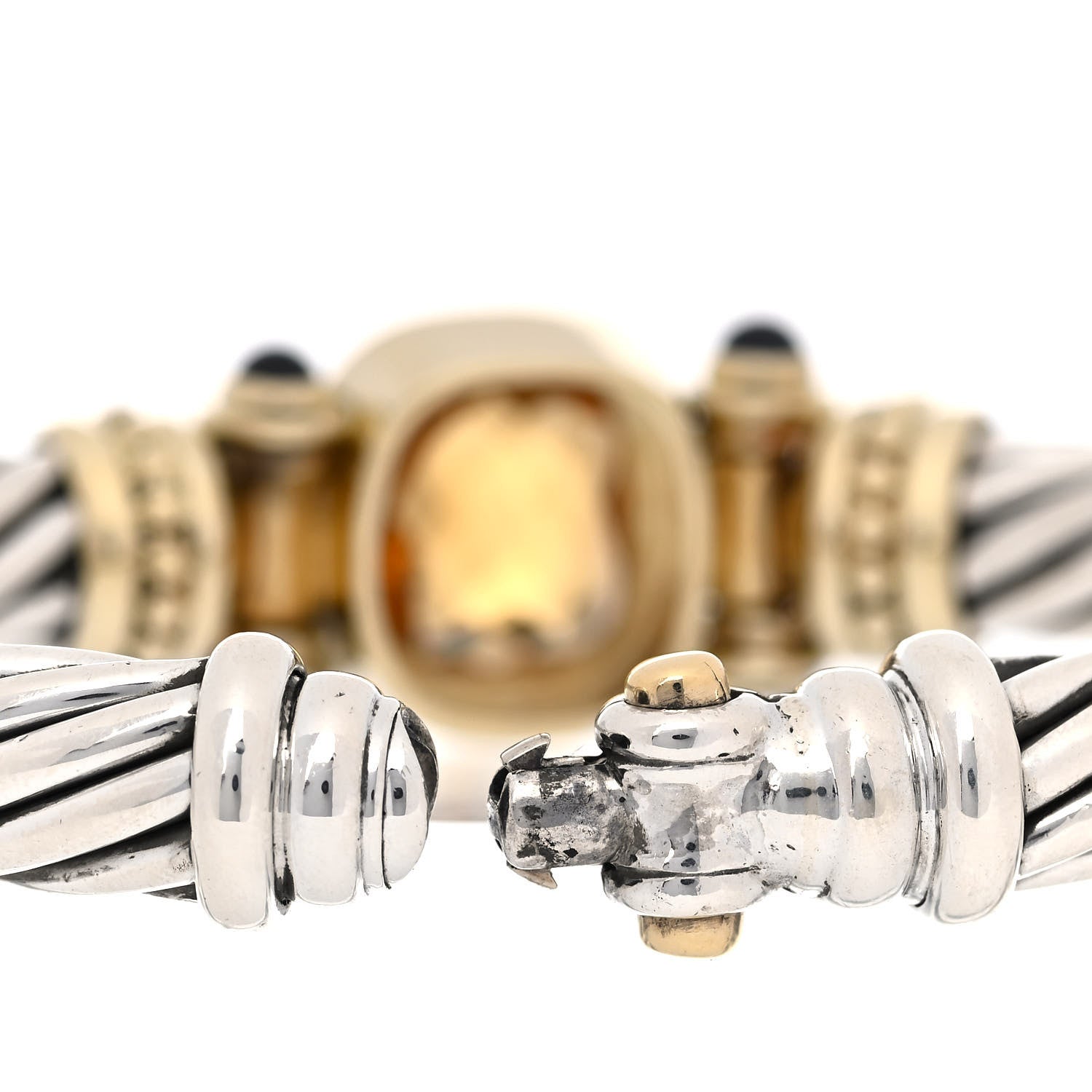 David Yurman Sterling Silver 14K Yellow Gold Citrine Iolite Cable Bracelet 4 of 5
