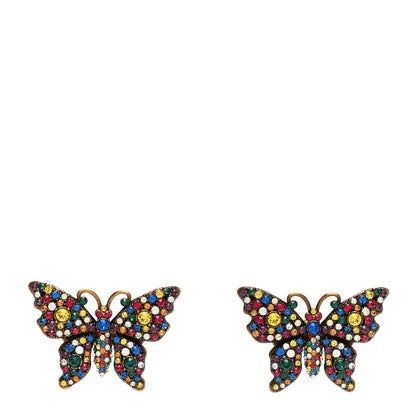 Gucci Metal Crystal Butterfly Stud Earrings Aged Gold Multicolor 1 of 4