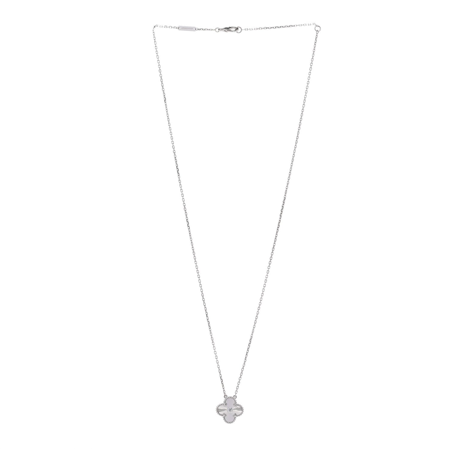 Van Cleef & Arpels 18K White Gold Diamond Guilloche Vintage Alhambra Pendant Necklace 3 of 7