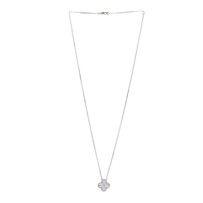 Van Cleef & Arpels 18K White Gold Diamond Guilloche Vintage Alhambra Pendant Necklace 3 of 7