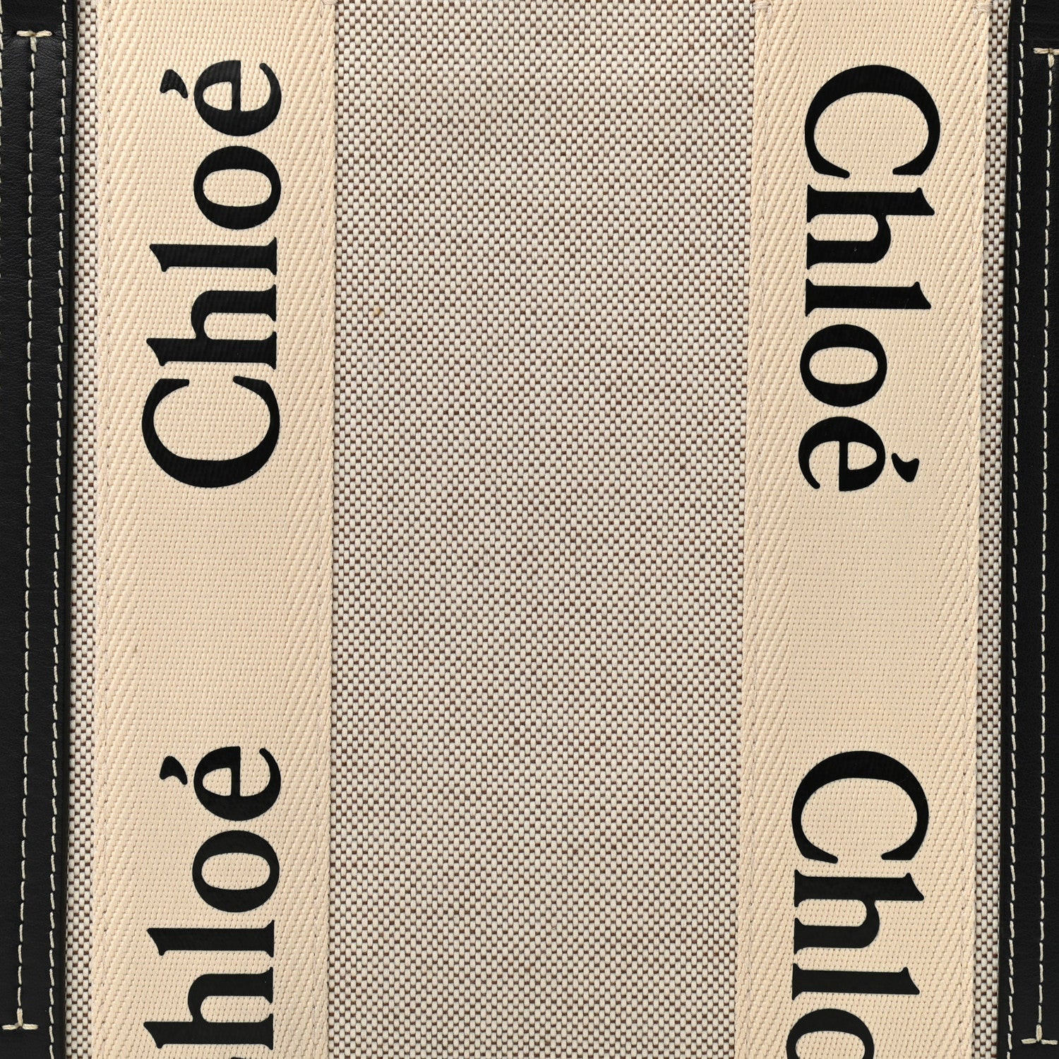 Chloe Cotton Calfskin Medium Woody Ribbon Tote White Black 8 of 11
