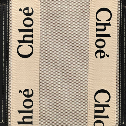 Chloe Cotton Calfskin Medium Woody Ribbon Tote White Black 8 of 11