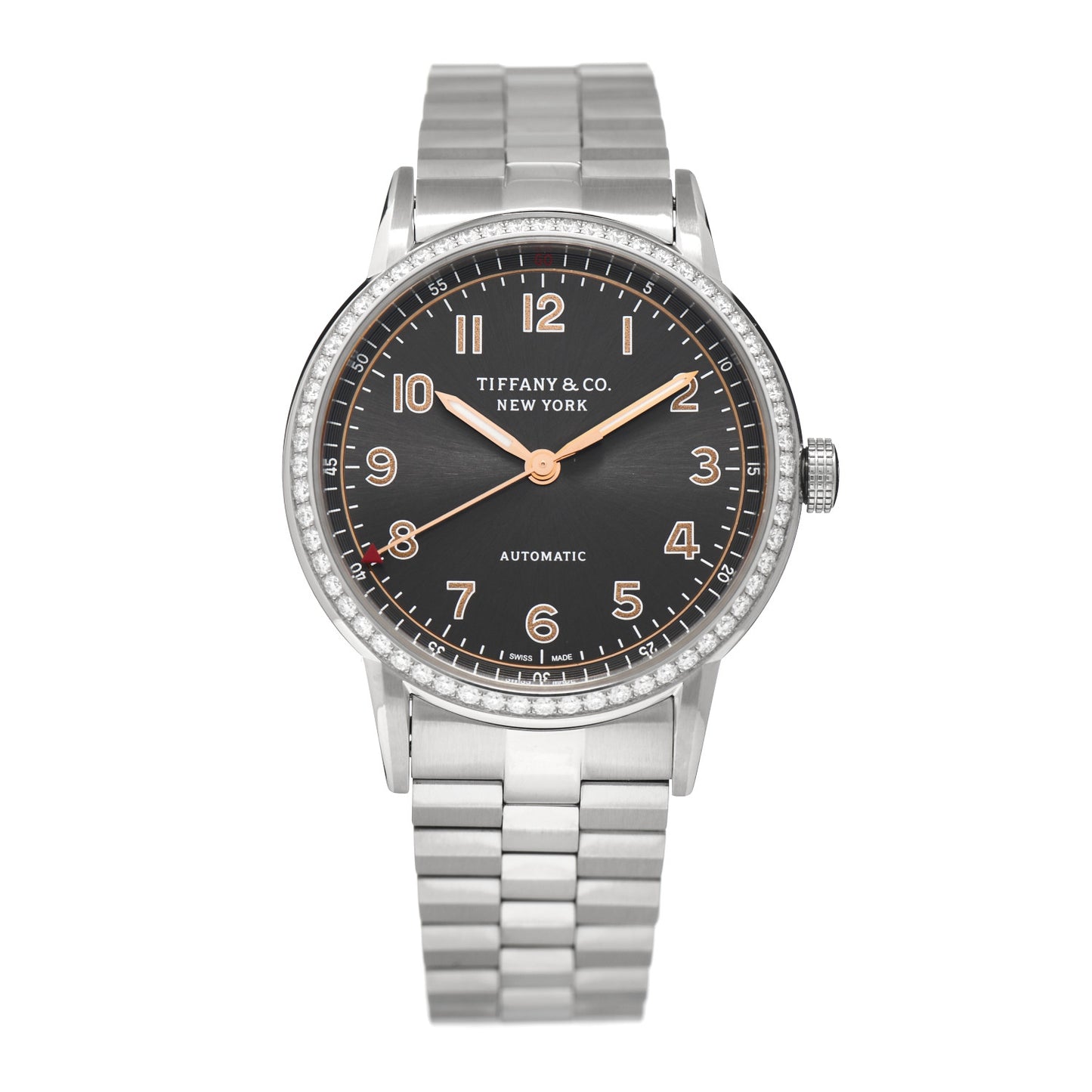 Stainless Steel Diamond Bezel 34mm CT60 3-Hand Automatic Watch Grey