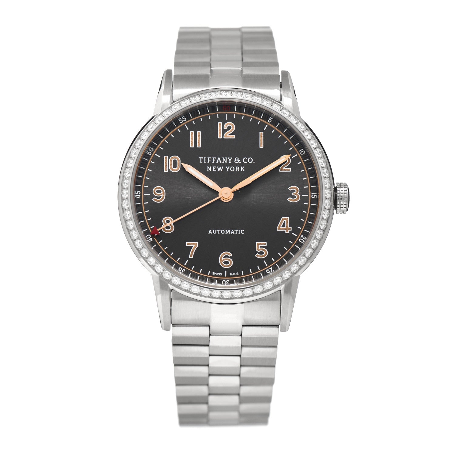 Tiffany Stainless Steel Diamond Bezel 34mm CT60 3-Hand Automatic Watch Grey 1 of 4