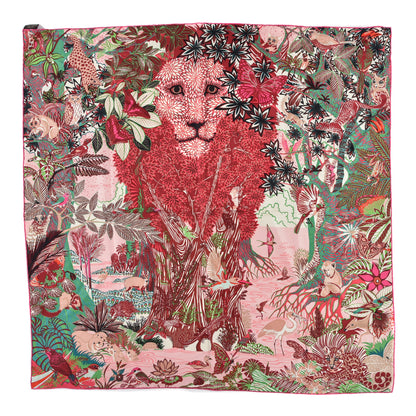 Hermes Silk Wild Singapore Scarf 90 Rose Vert Bordeaux 1 of 12