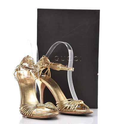 Gucci Metallic Calfskin Strappy Sandals 7 Gold 24 of 24
