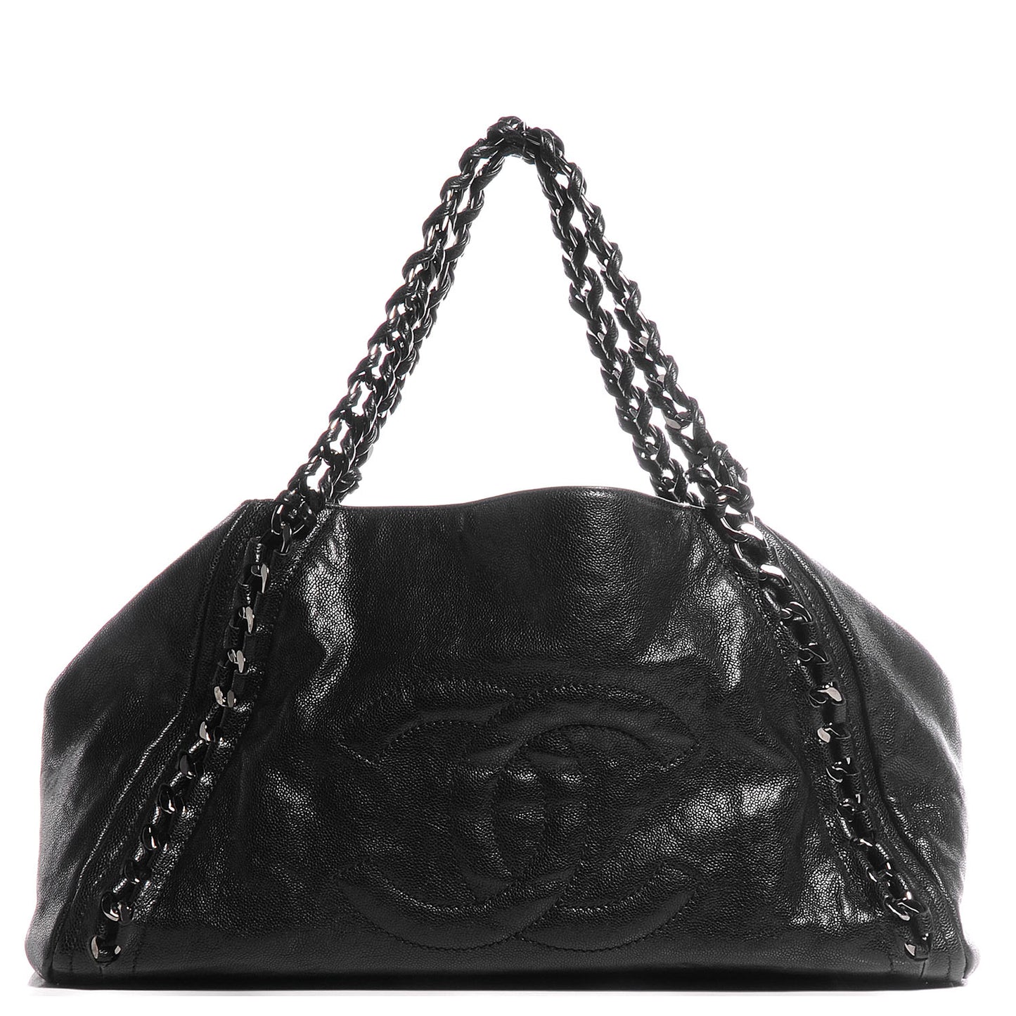 Glazed Caviar East West Large Modern Chain Tote Black