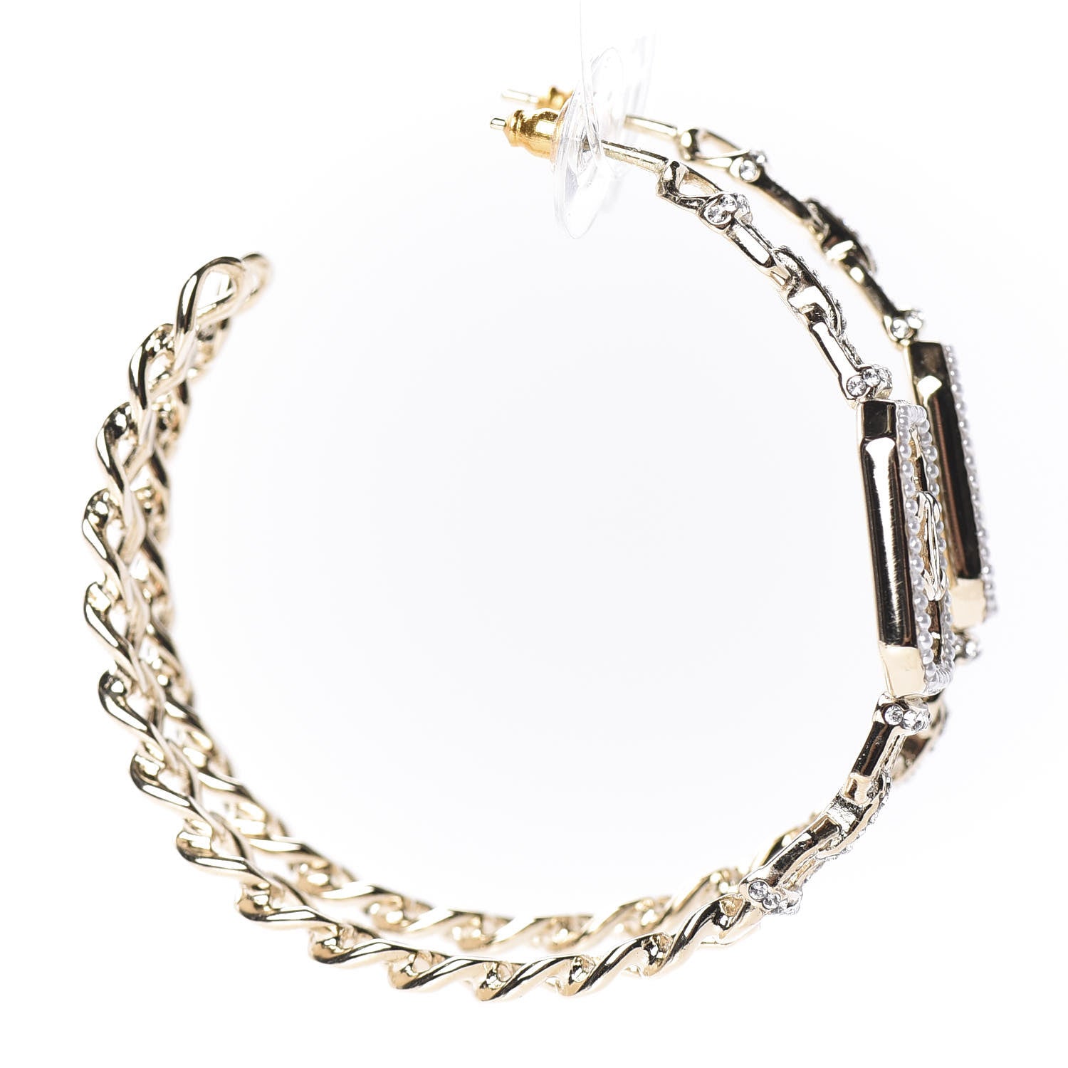 Chanel Crystal CC Vendome Hoop Earrings Gold 5 of 10