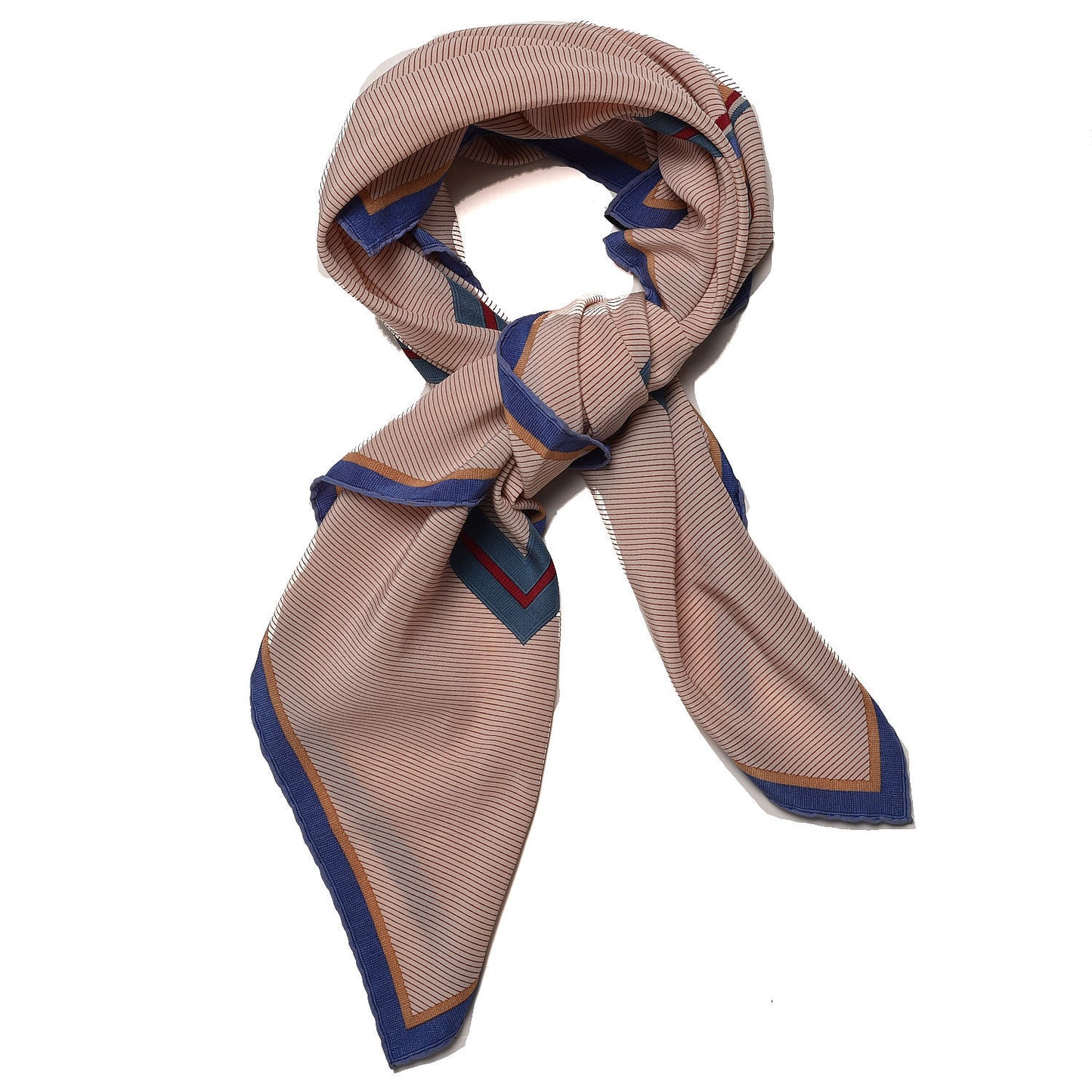 Silk Bow Stripe Print CC Square Scarf Beige
