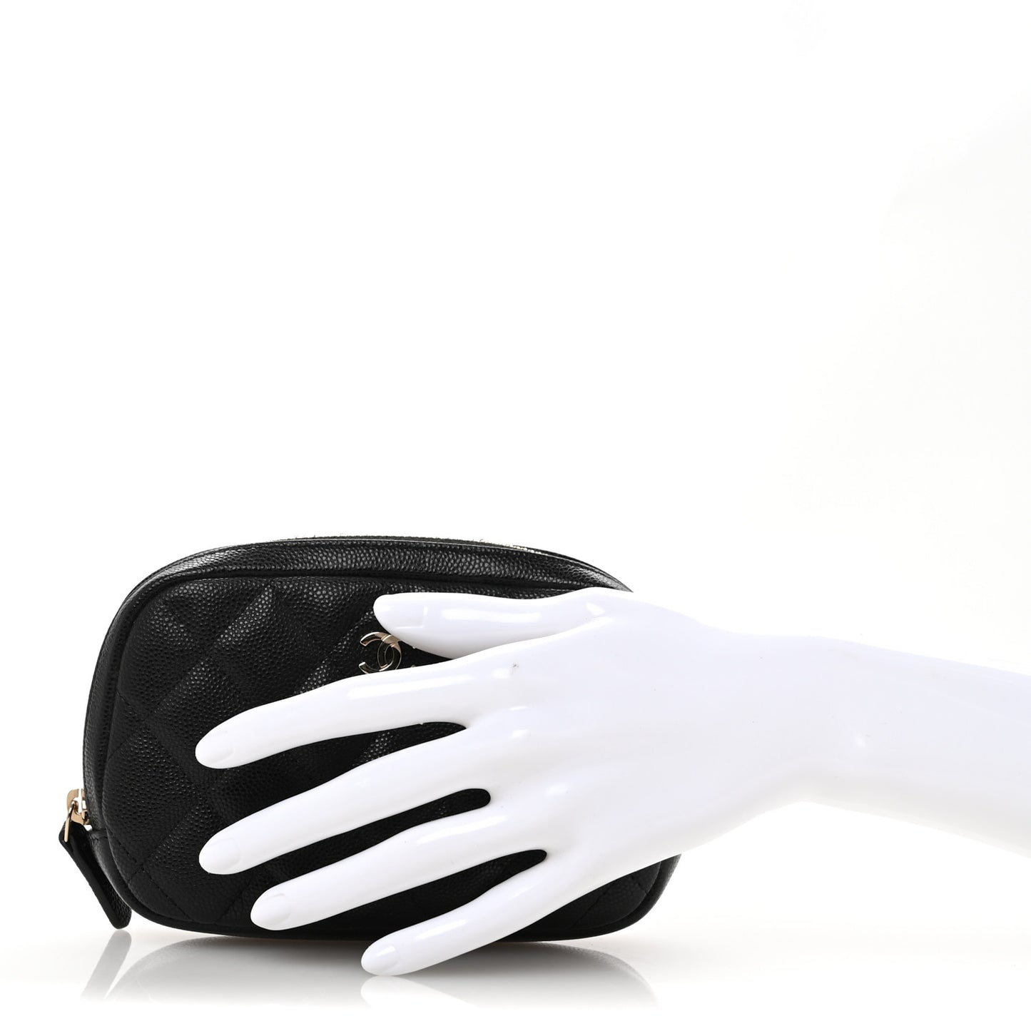 Caviar Quilted Small Curvy Pouch Cosmetic Case Black