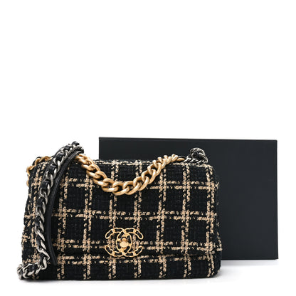 Chanel Tweed Quilted Medium Chanel 19 Flap Black Beige 11 of 11