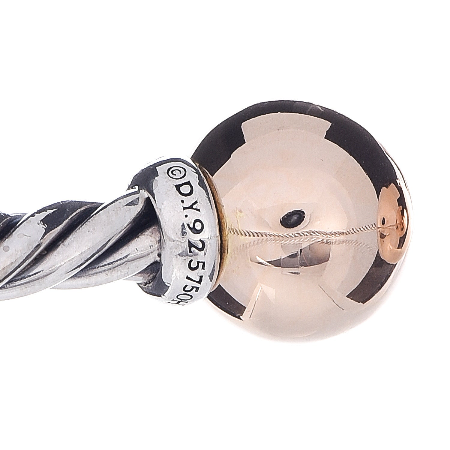 David Yurman Sterling Silver 18K Yellow Gold Diamond 9mm Solari Bead Bracelet 4 of 5