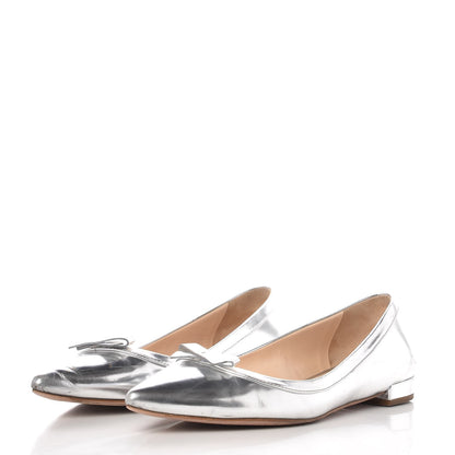 Prada Metallic Calfskin Bow Ballet Flats 39.5 Silver 3 of 12