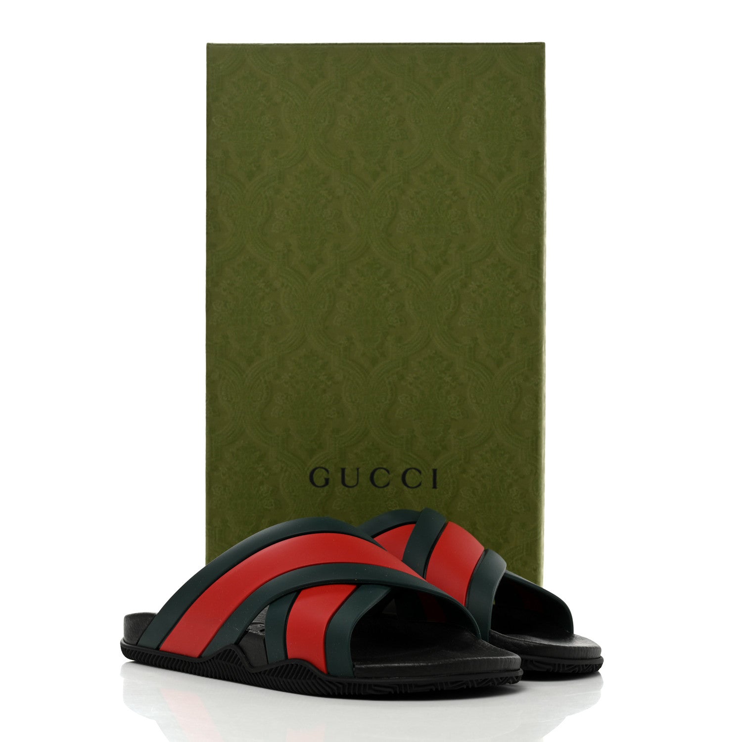 Gucci Rubber Web Womens Criss Cross Slide Sandals 38 Green Red 9 of 9