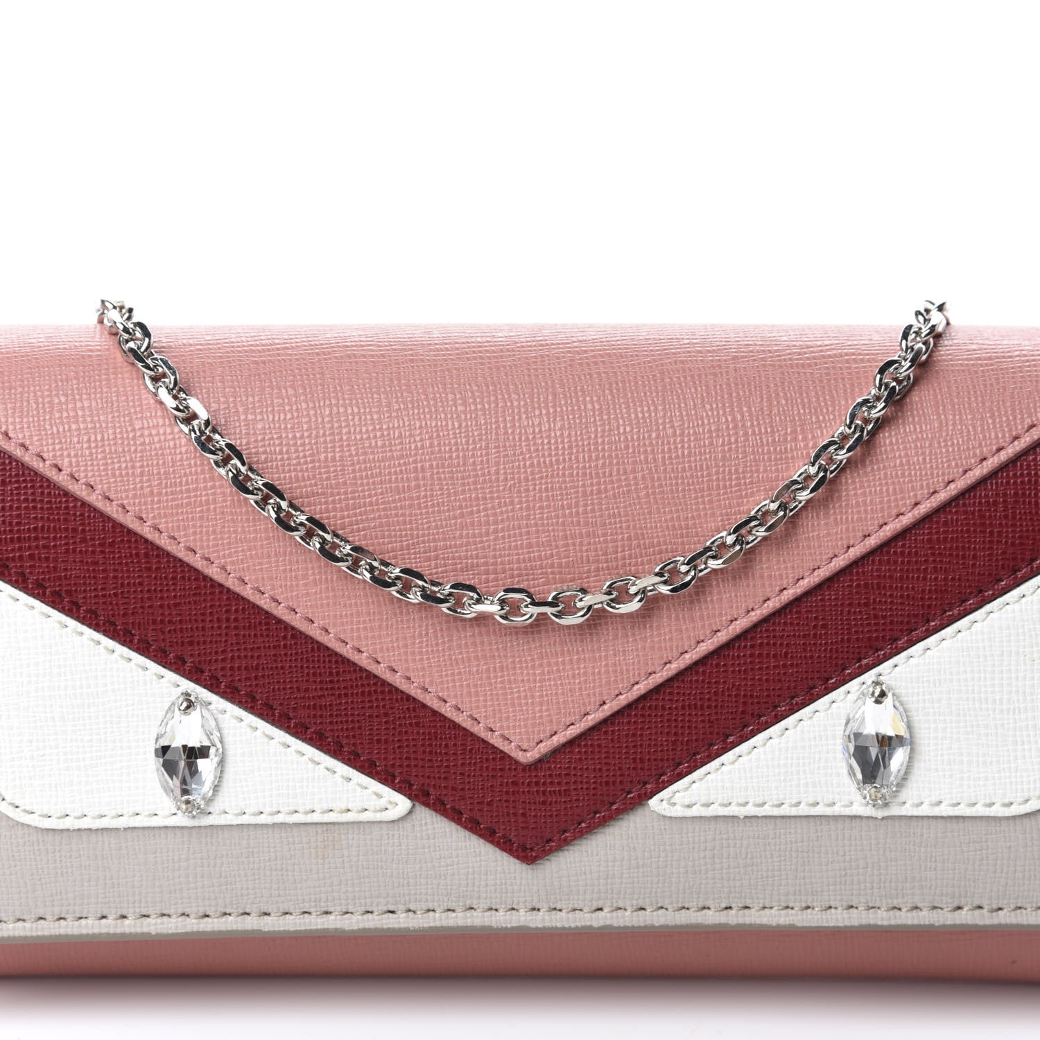 Fendi Vitello Elite Crystal Eye Monster Continental Wallet on Chain Grigio Polvere Ribes Multicolor 9 of 10