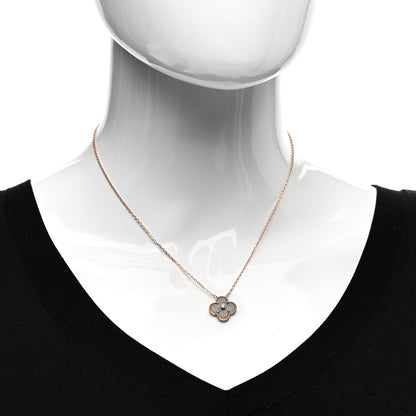 Van Cleef & Arpels 18K Rose Gold Diamond Silver Obsidian Vintage Alhambra Pendant Necklace 2 of 5