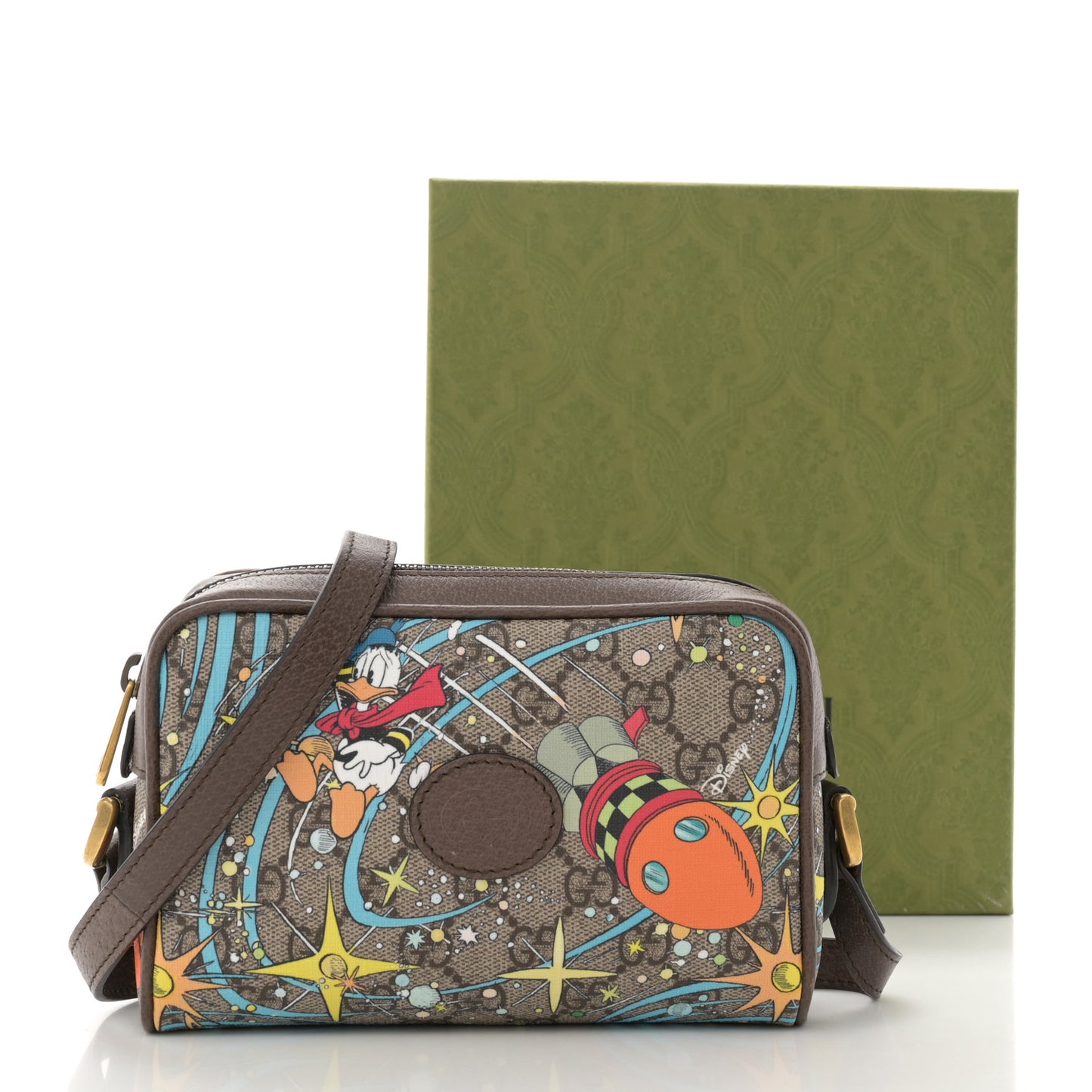 X DISNEY GG Supreme Monogram Donald Duck Interlocking G Shoulder Bag Beige Multicolor New Acero