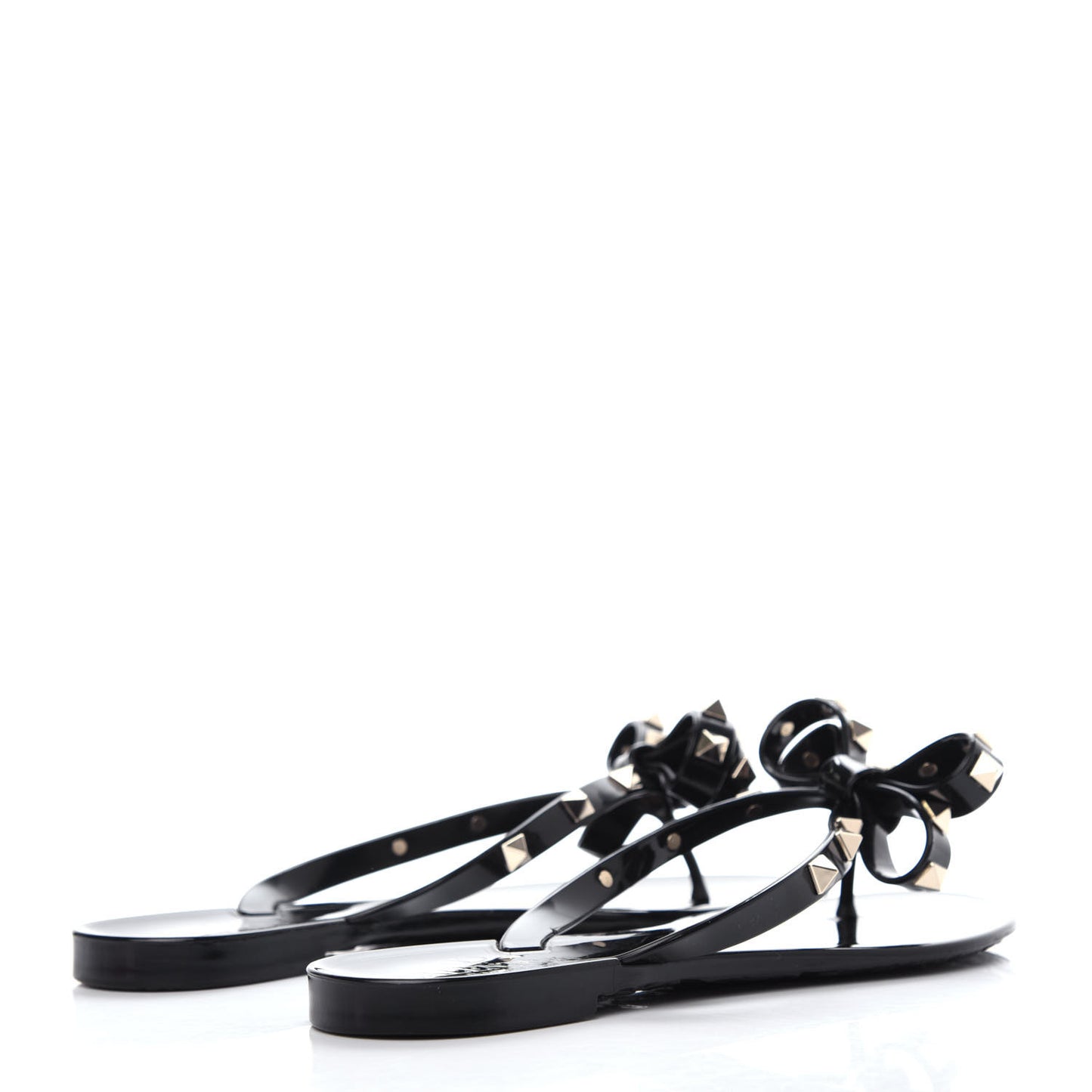 PVC Jelly Rockstud Bow Thong Sandals 36 Black