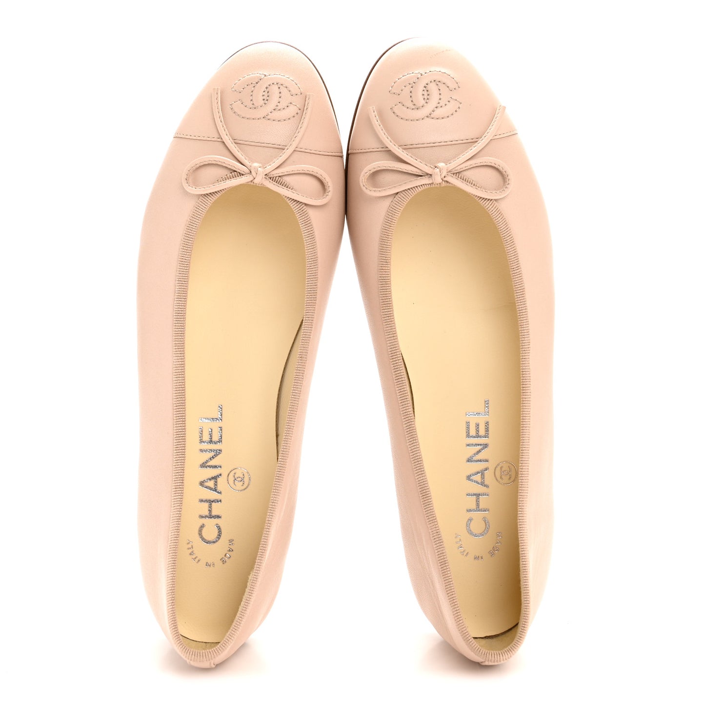 Lambskin Cap Toe CC Ballerina Flats 37 Beige