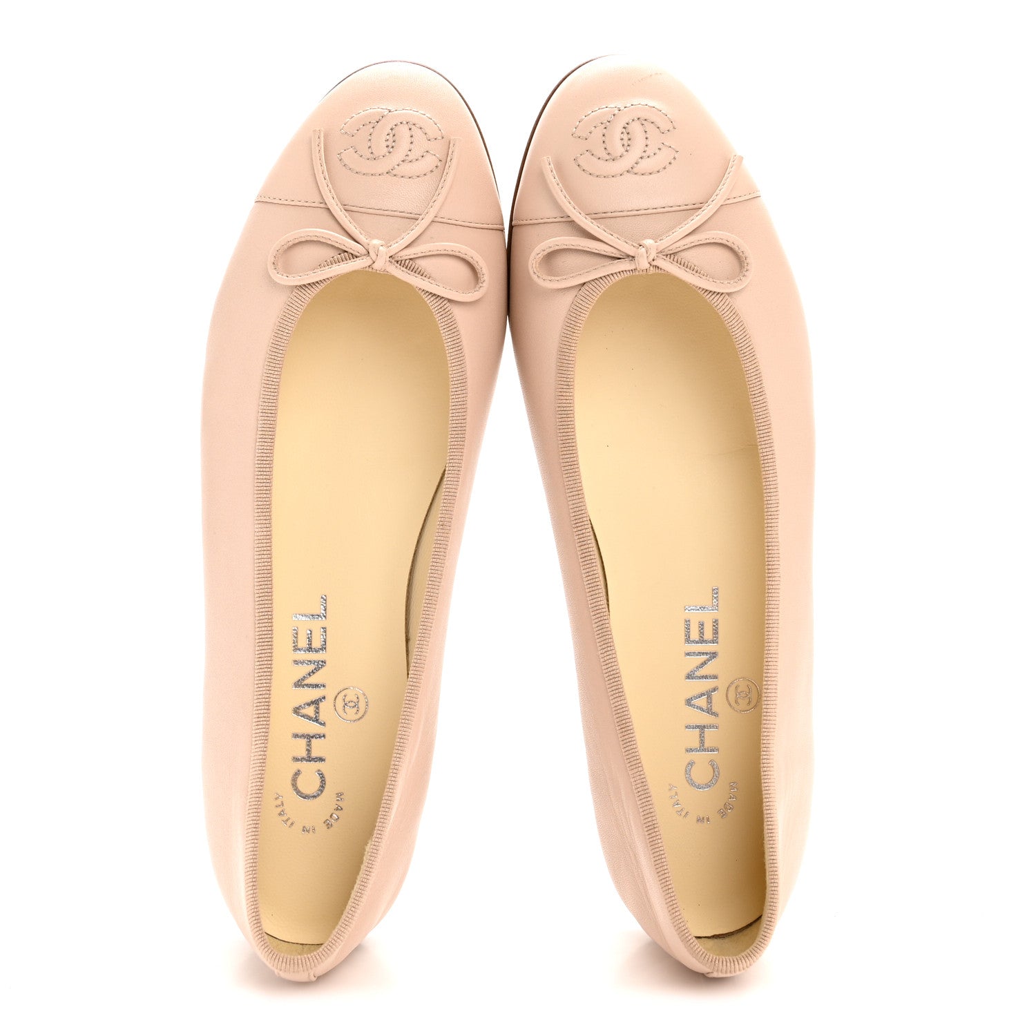 Chanel Lambskin Cap Toe CC Ballerina Flats 37 Beige 2 of 9