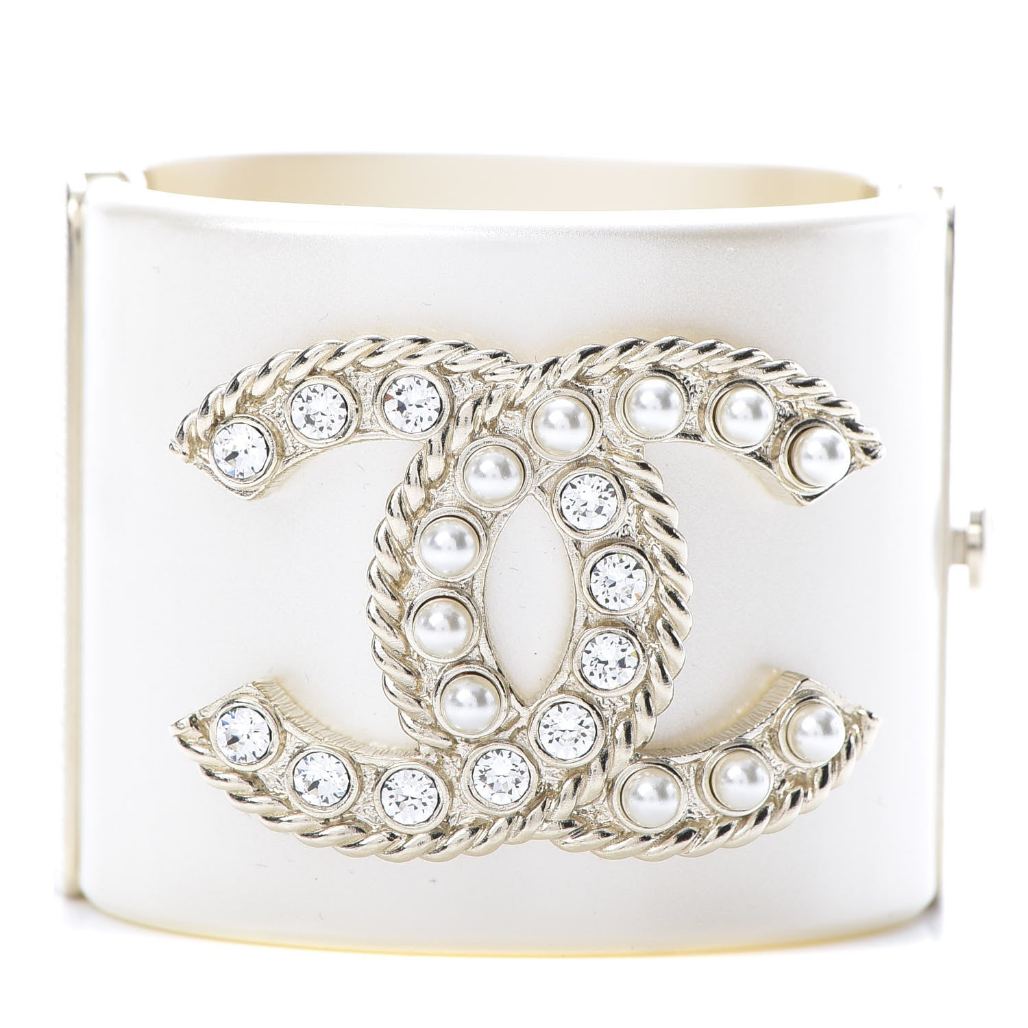 Chanel Resin Crystal Pearl April In Paris CC Cuff Beige 1 of 5