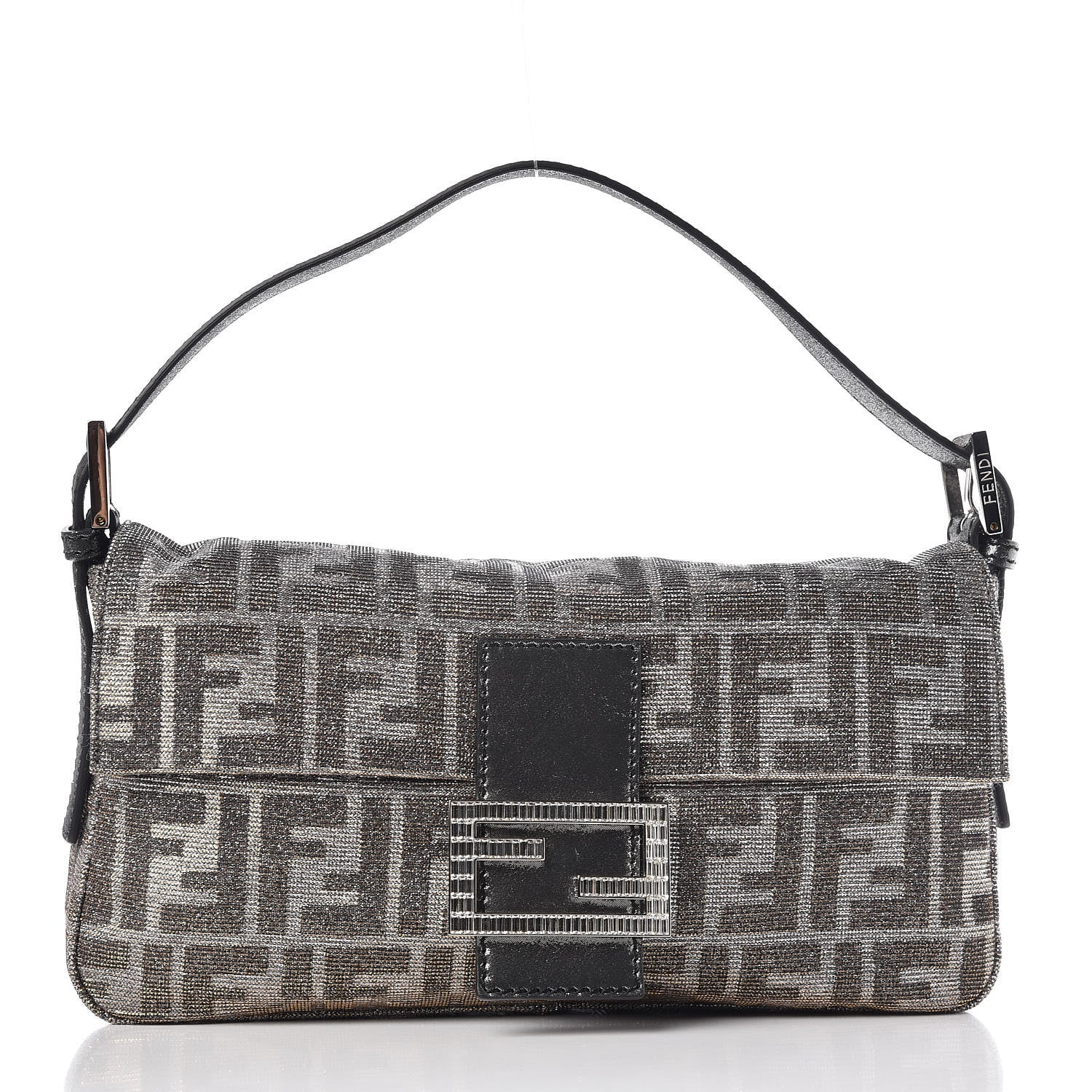 Fendi Metallic Lurex Zucca Vitello Baguette Oro Argento 3 of 8