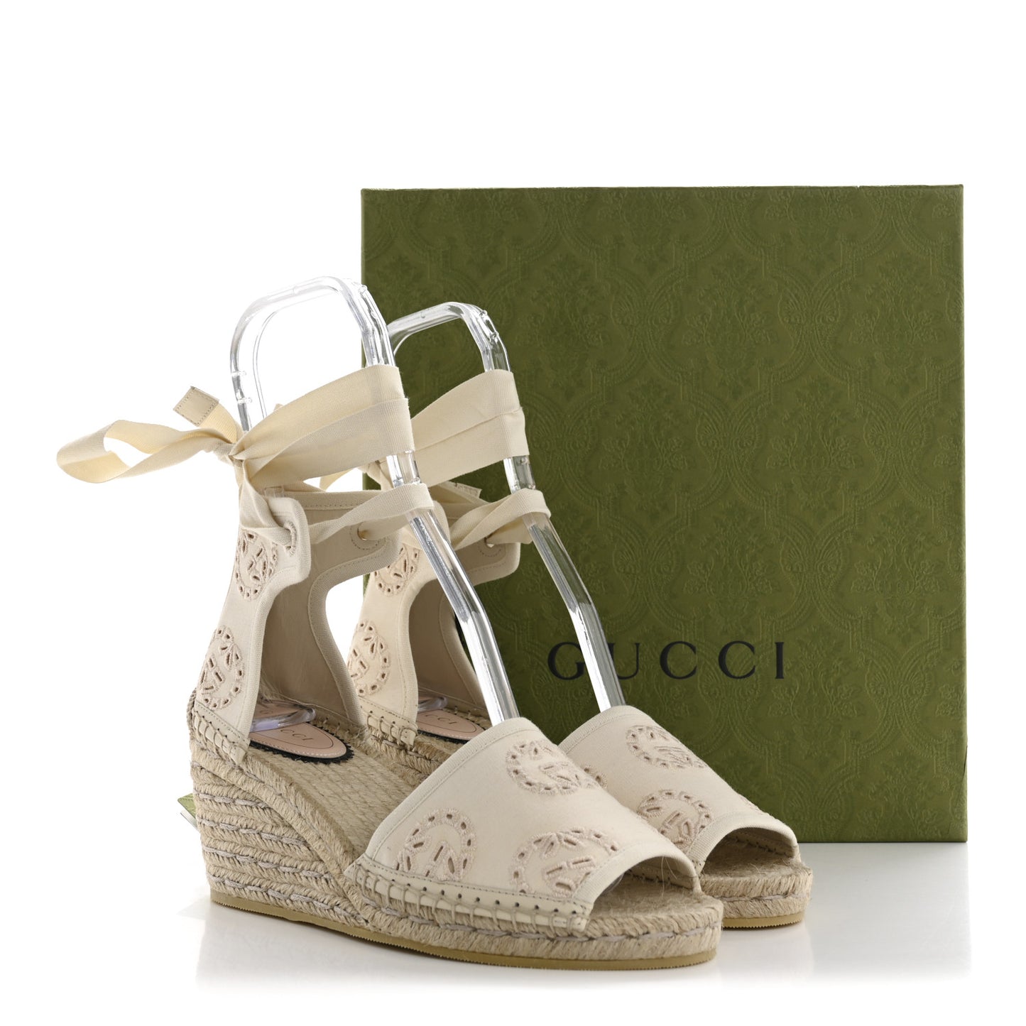 Canvas Damita GG Eyelet Espadrille Wedge Sandals 38 Ivory