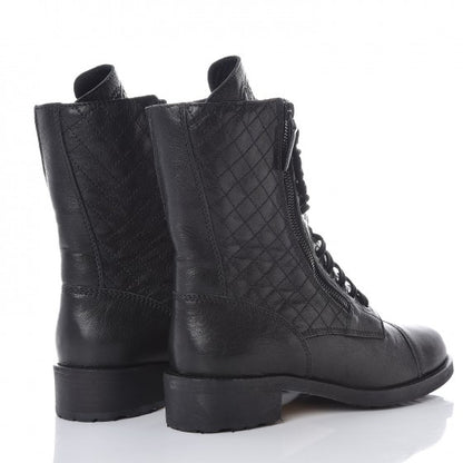 Chanel Sheepskin Quilted CC Tall Lace Up Combat Boots 40.5 Black 4 of 6
