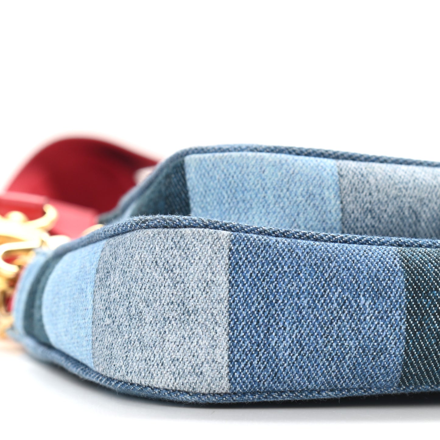 Denim Damier Monogram Patchwork Multi Pochette Accessories Blue Rouge