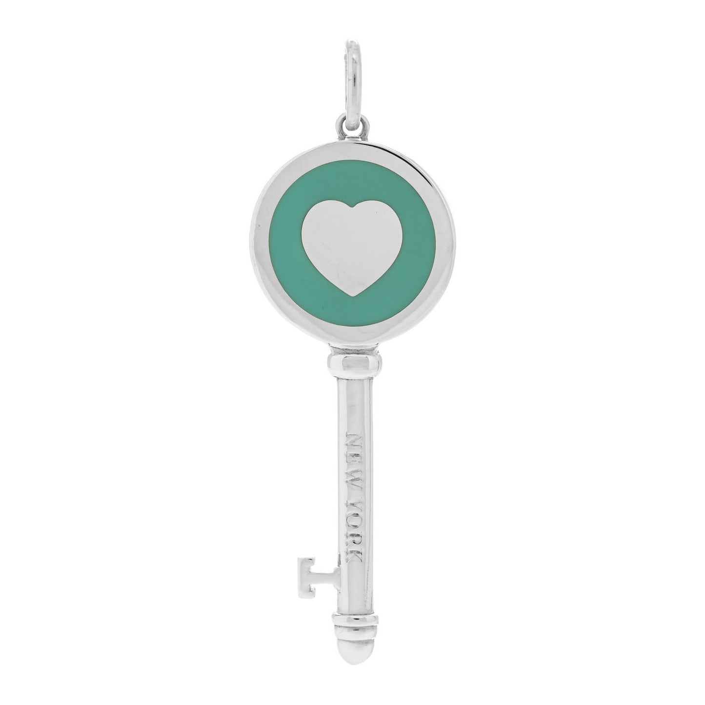 Sterling Silver Enamel Heart Key Pendant Blue
