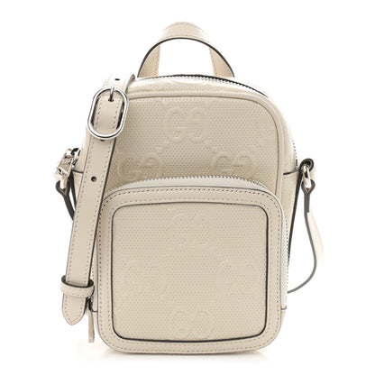 Gucci Calfskin GG Tennis Embossed Mini Double Zip Messenger Bag Mystic White 1 of 11