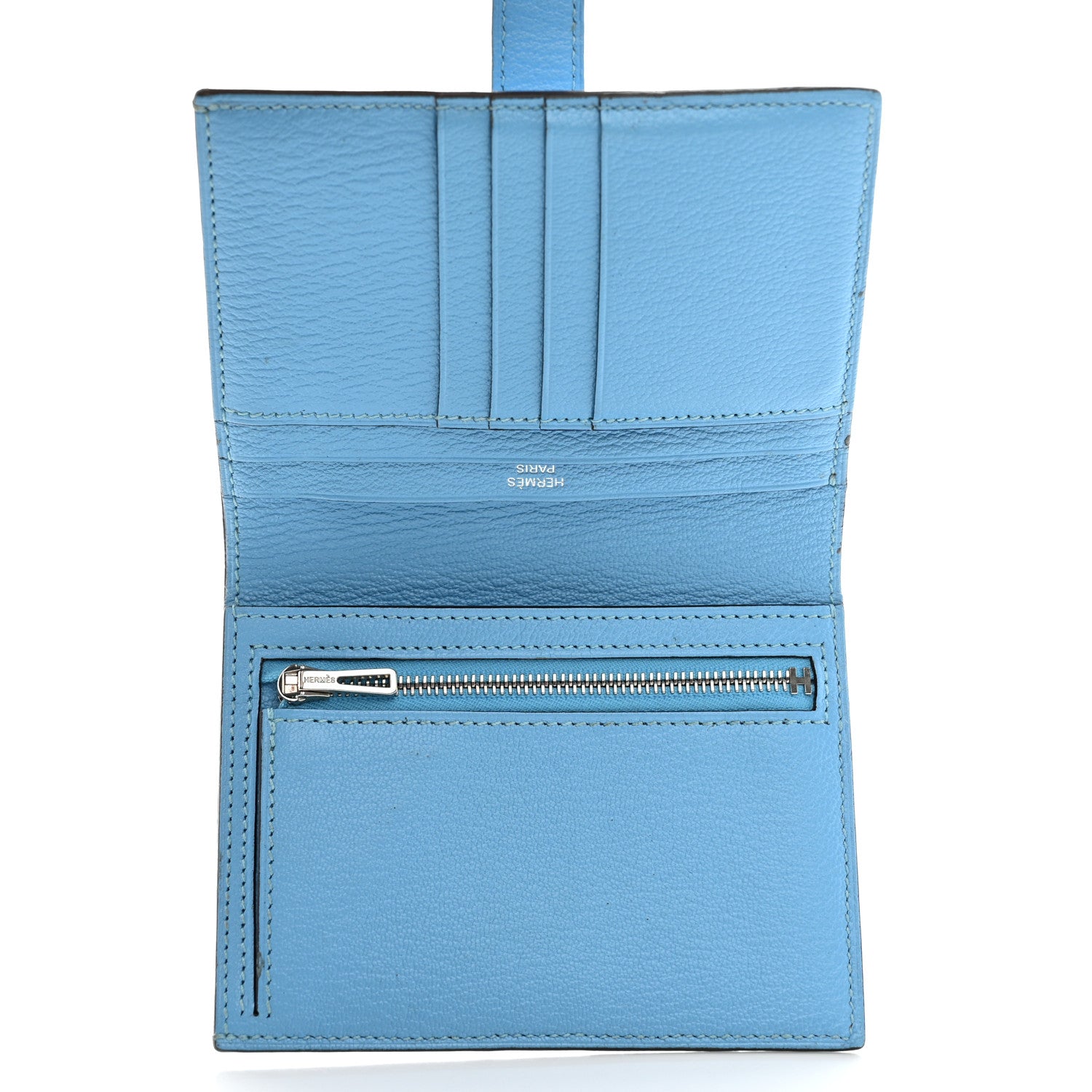 Hermes Chevre Mysore Bearn Compact Wallet Celeste 5 of 17