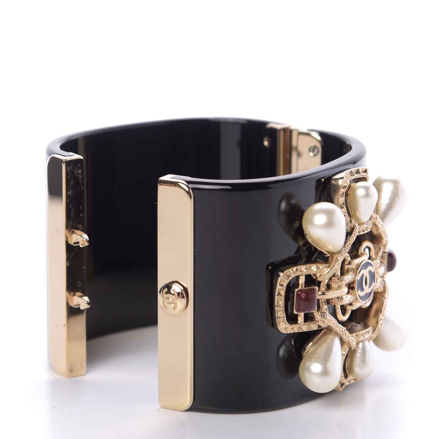 Resin Pearl Enamel CC Cabochon Cuff Black Multicolor