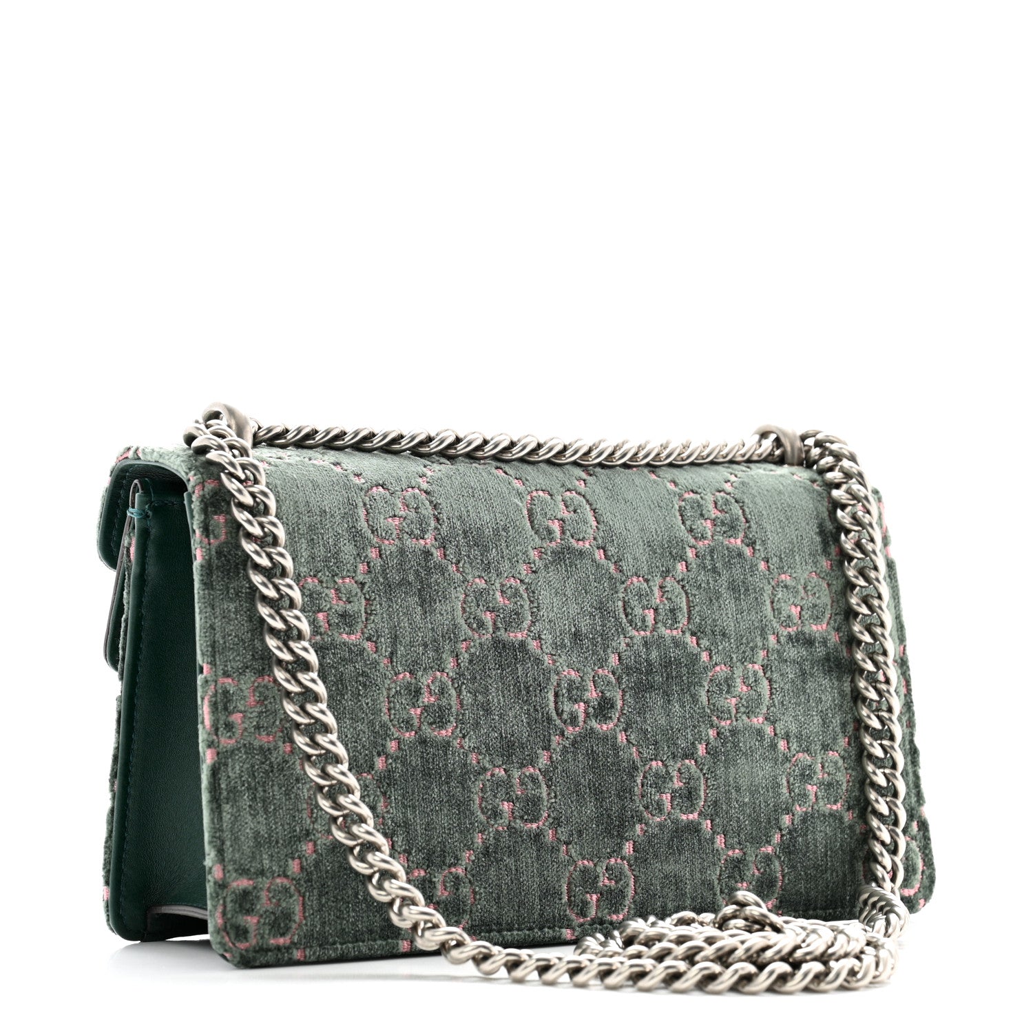 Gucci Velvet Moon Calfskin Crystal GG Monogram Small Dionysus Shoulder Bag Avio Dusty Pink Black Diamond 3 of 10