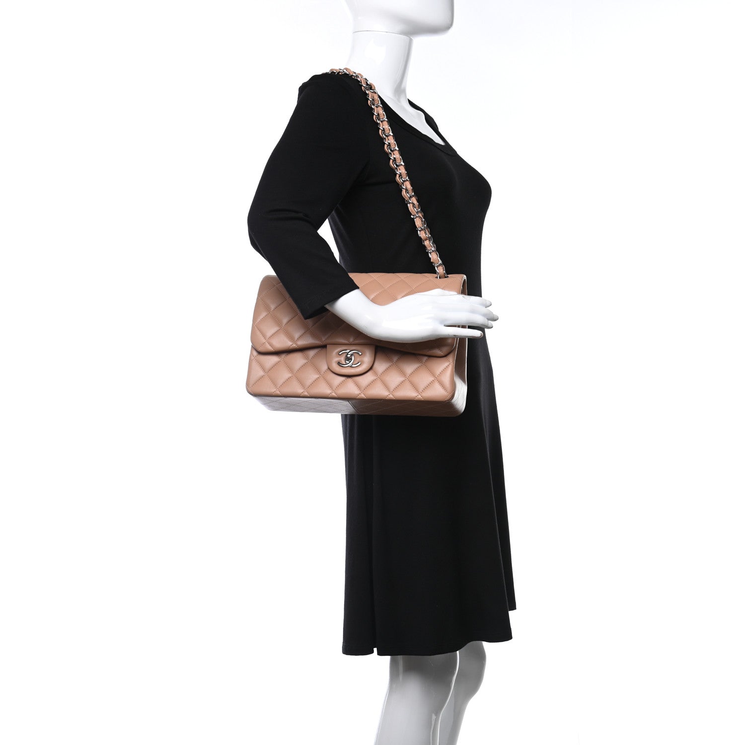 Chanel Lambskin Quilted Jumbo Double Flap Dark Beige 2 of 11