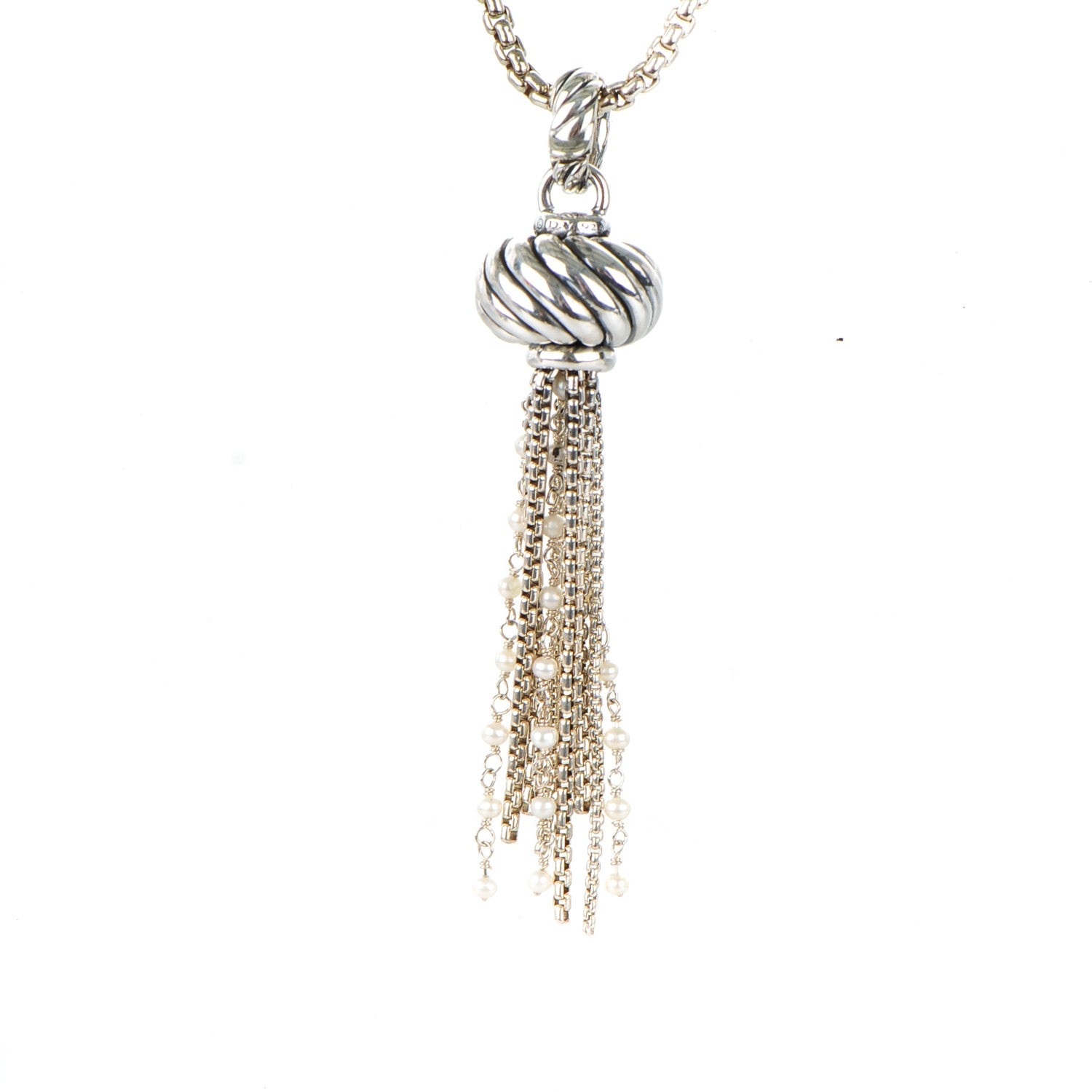 David Yurman Sterling Silver Pearl Tassel Necklace 3 of 5