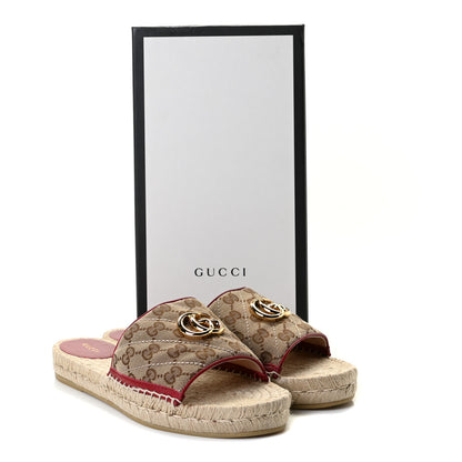 Gucci Monogram Matelasse GG Marmont Espadrille 20mm Slide Sandals 40 Beige Ebony New Cherry Red 8 of 12