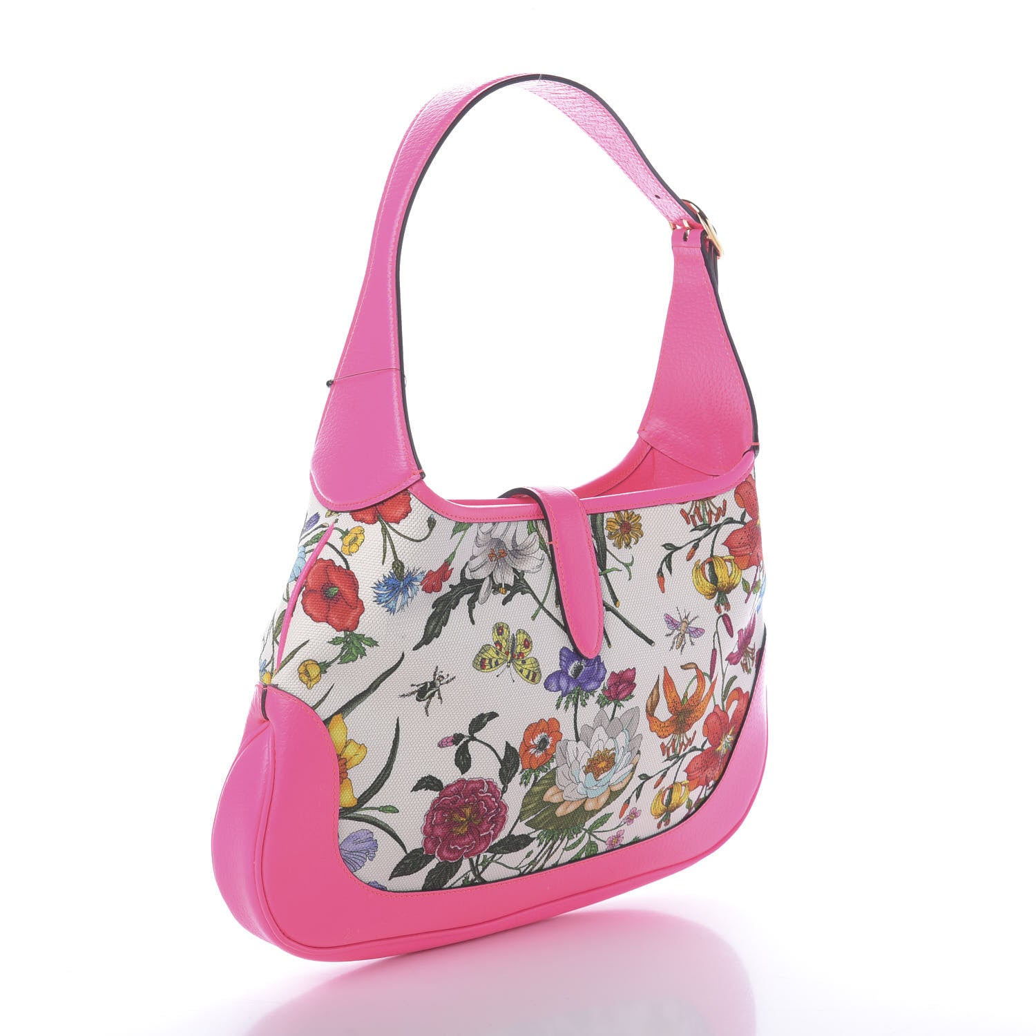Gucci Canvas Flora Medium Jackie Hobo Fuchsia 3 of 9