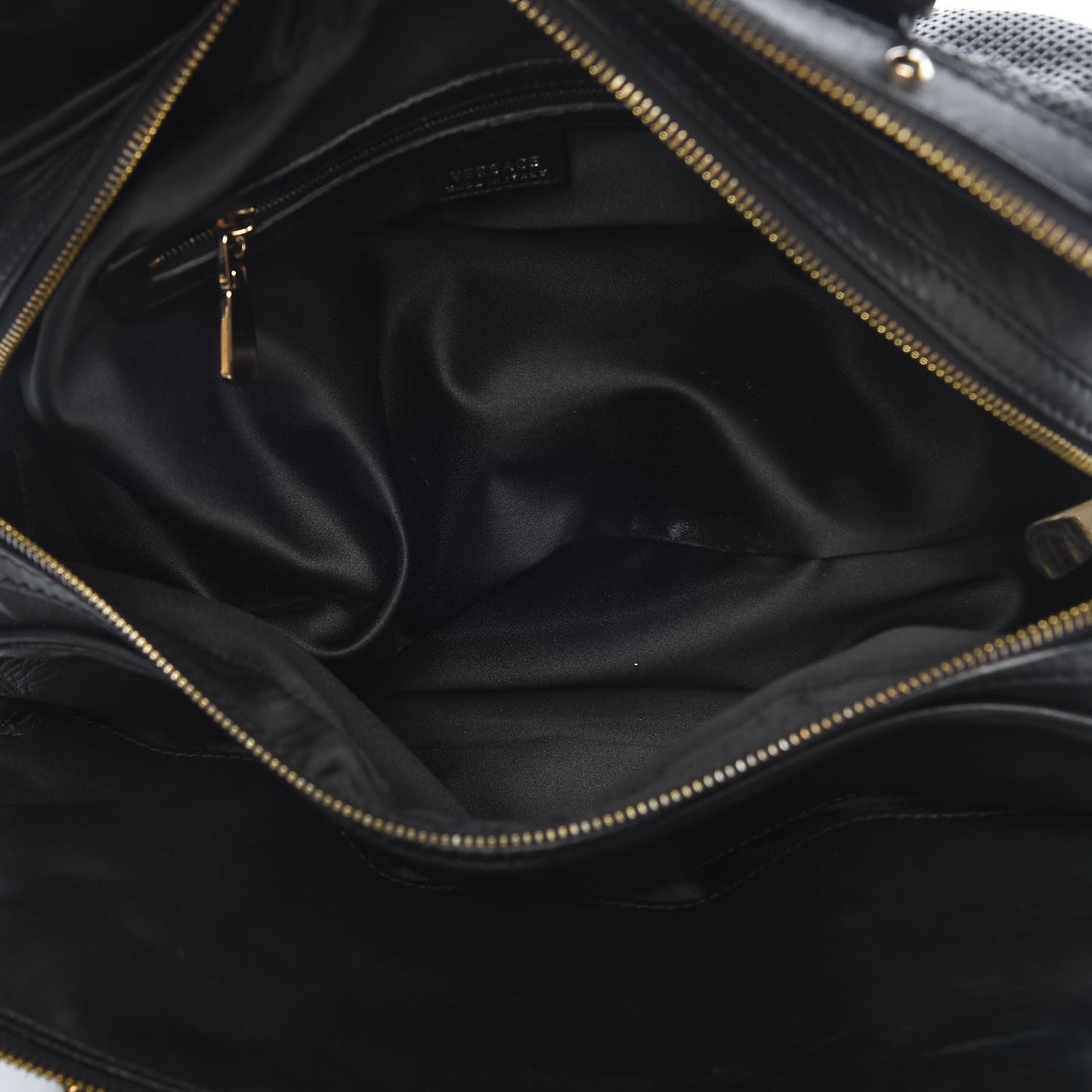 Perforated Calfskin Madonna Satchel Black