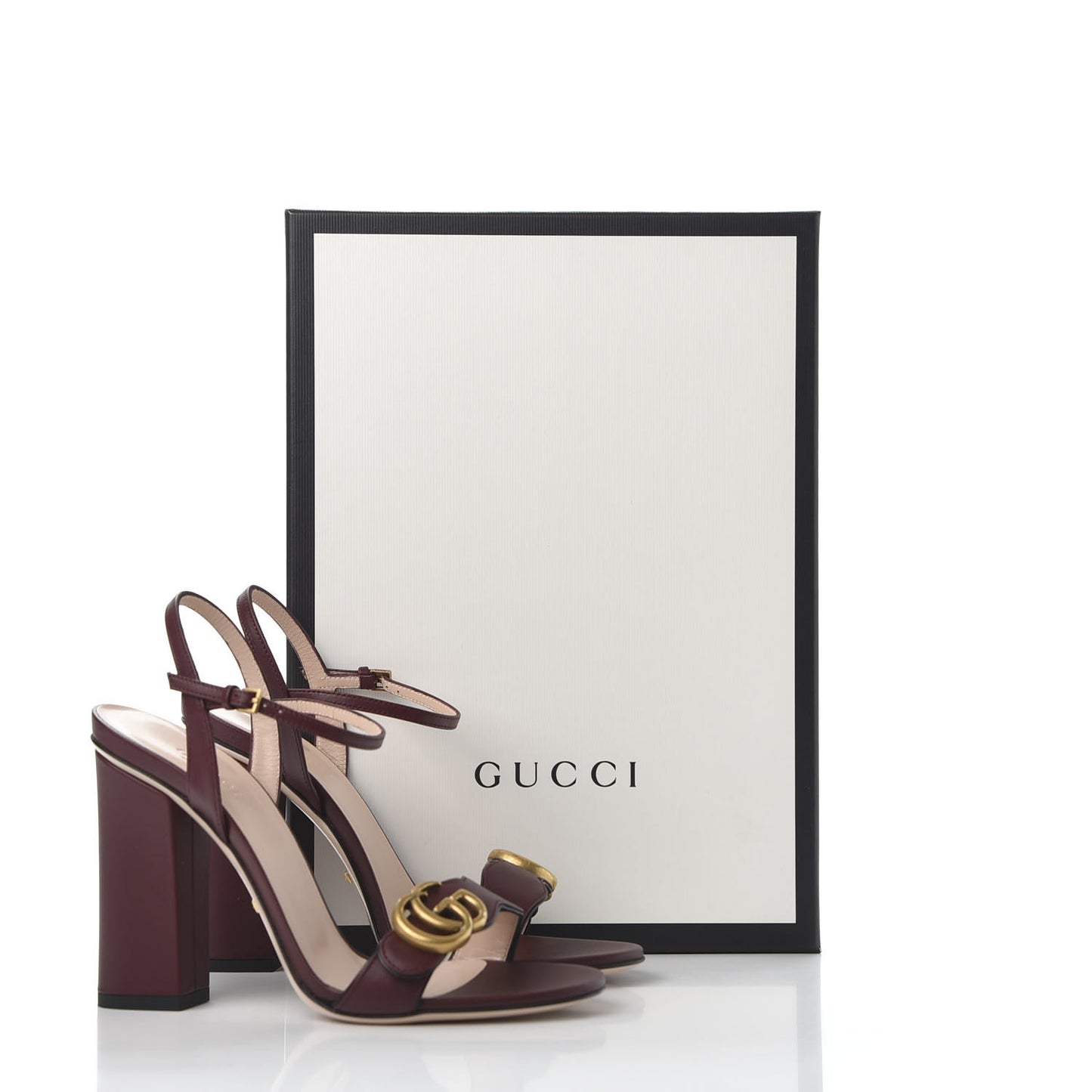 Lifford Calfskin GG Marmont Ankle Wrap 105mm Sandals 37 Vintage Bordeaux