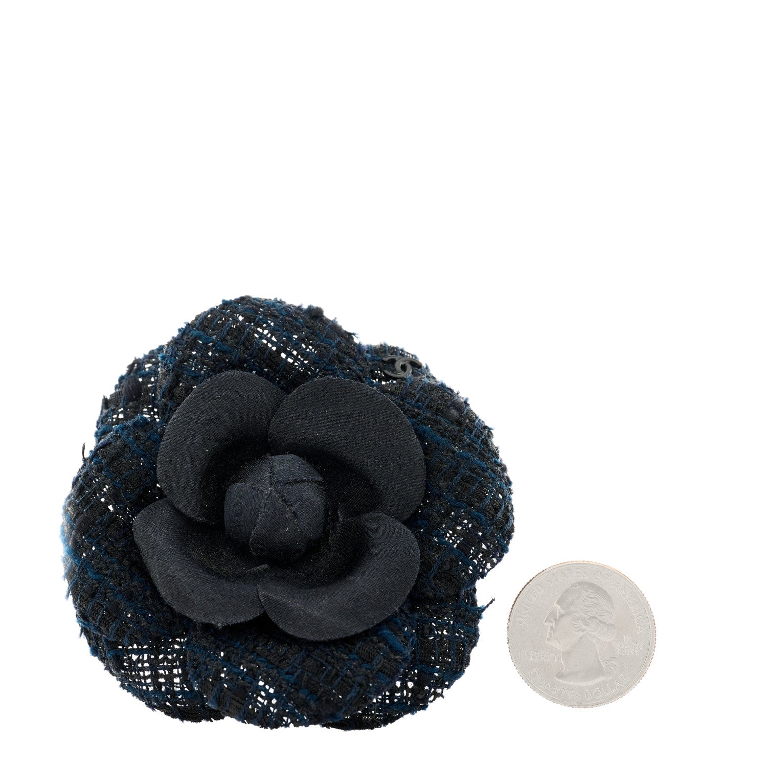 Chanel Tweed Camellia Pin Brooch Black 2 of 3