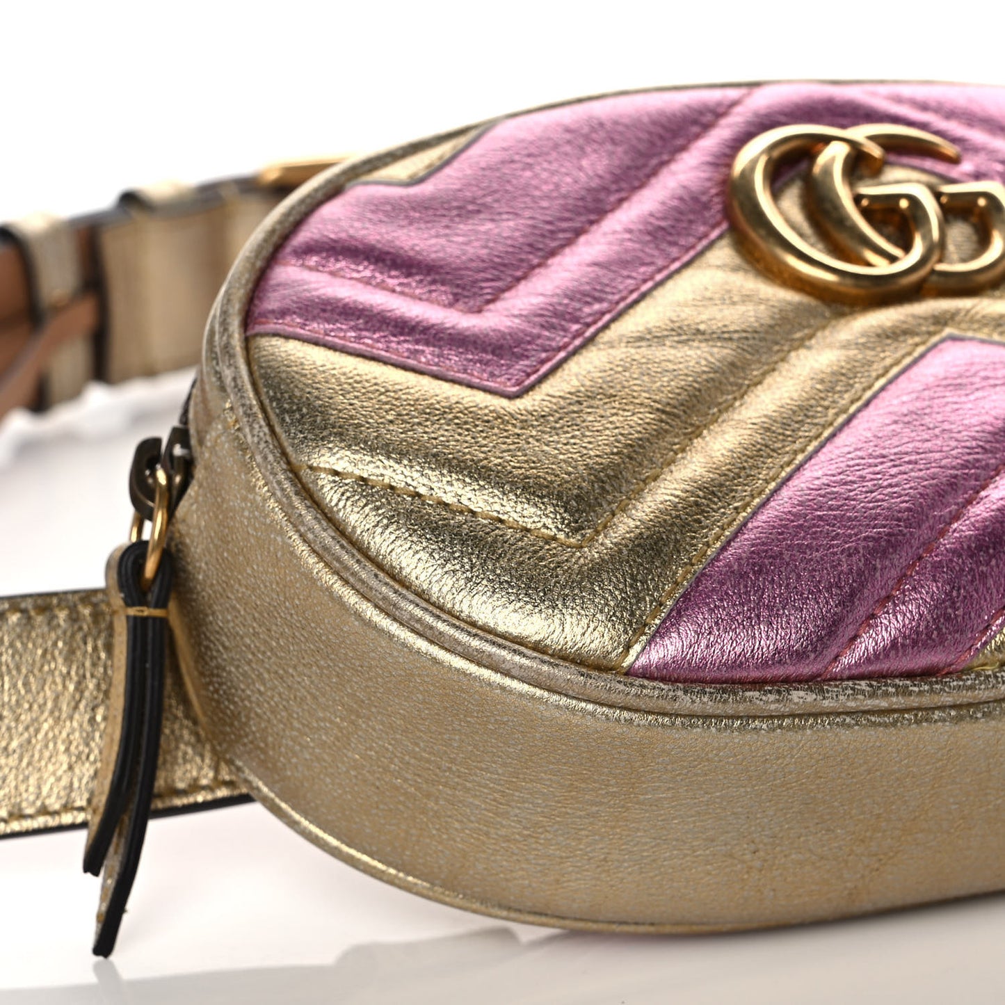 Metallic Nappa Matelasse Heart GG Marmont Belt Bag 85 34 Oro Vecchio Rosa