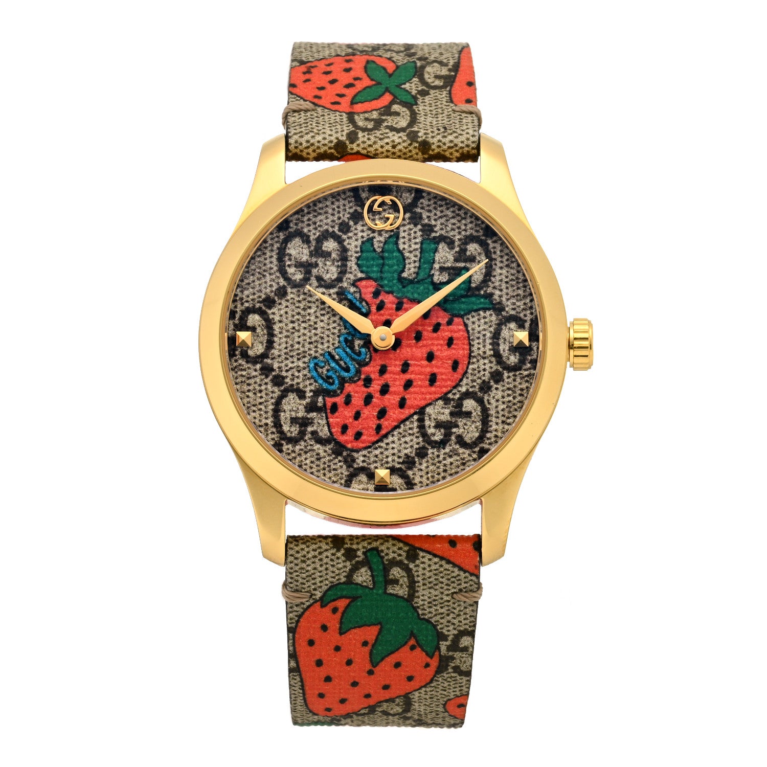 Gucci Stainless Steel Canvas 38mm G-Timeless GG Supreme Strawberry Quartz Watch Brown 1 of 4