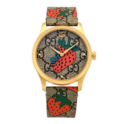 Gucci Stainless Steel Canvas 38mm G-Timeless GG Supreme Strawberry Quartz Watch Brown 1 of 4