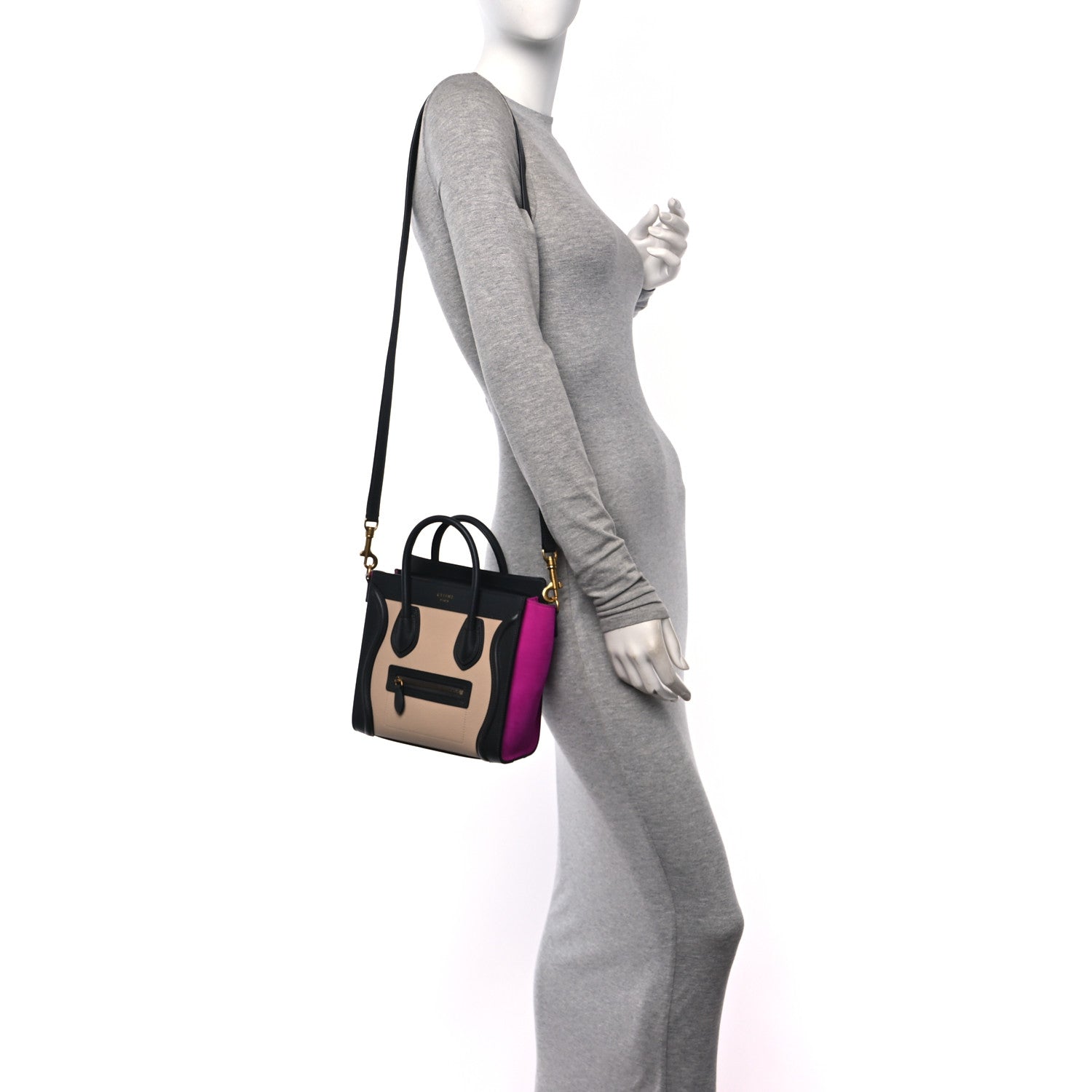 Celine Baby Grained Calfskin Nubuck Nano Tri-Color Luggage Fuchsia 2 of 11