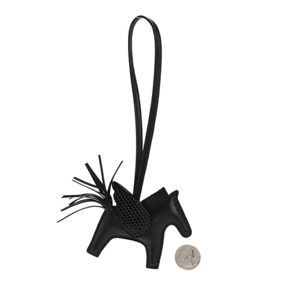 Hermes Milo Lambskin Lizard Touch Grigri Rodeo Pegase Horse Bag Charm PM So Black 2 of 5