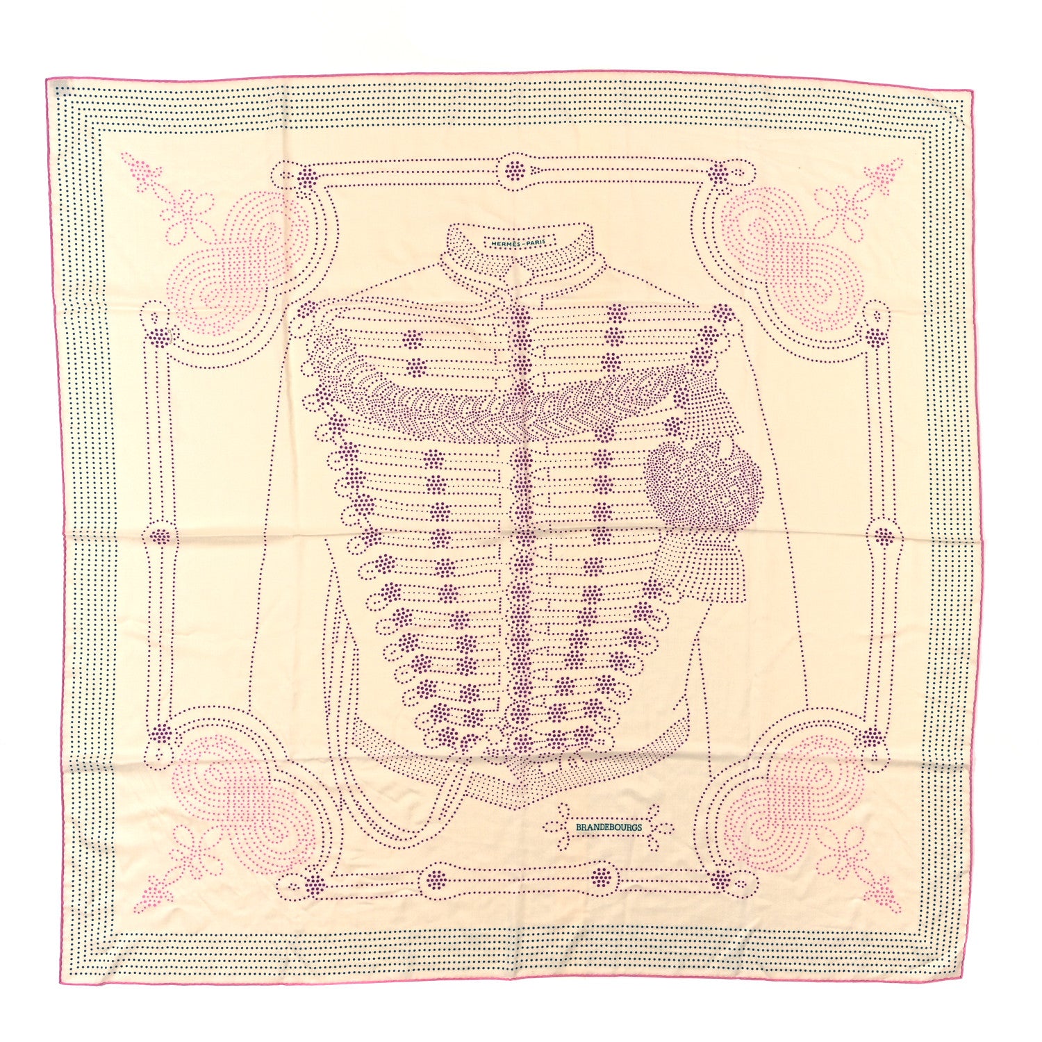 Hermes Cashmere Silk Brandebourgs Points Shawl 140 White Mauve Bleu 1 of 4