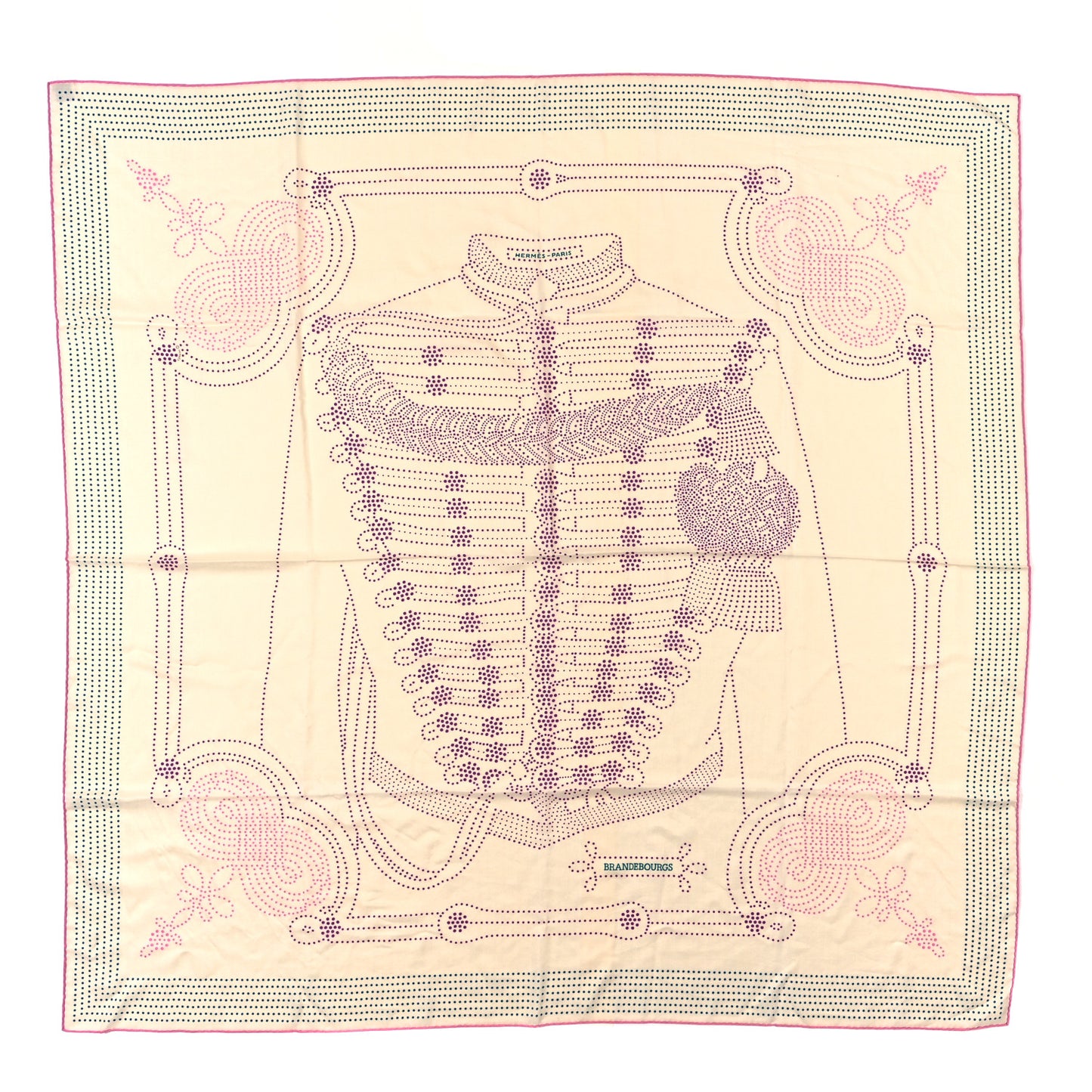 Cashmere Silk Brandebourgs Points Shawl 140 White Mauve Bleu