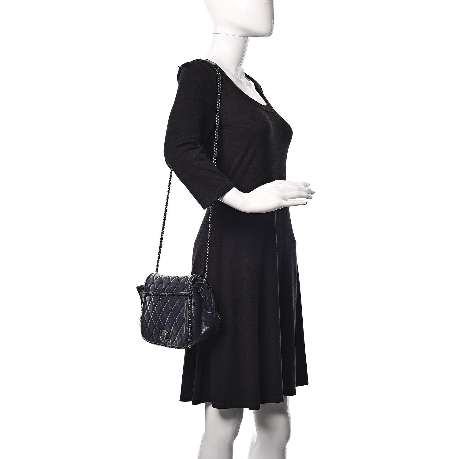 Chanel Glazed Calfskin Quilted Small CC Enchained Accordion Flap Dark Navy Blue 2 of 9
