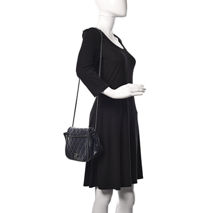 Chanel Glazed Calfskin Quilted Small CC Enchained Accordion Flap Dark Navy Blue 2 of 9